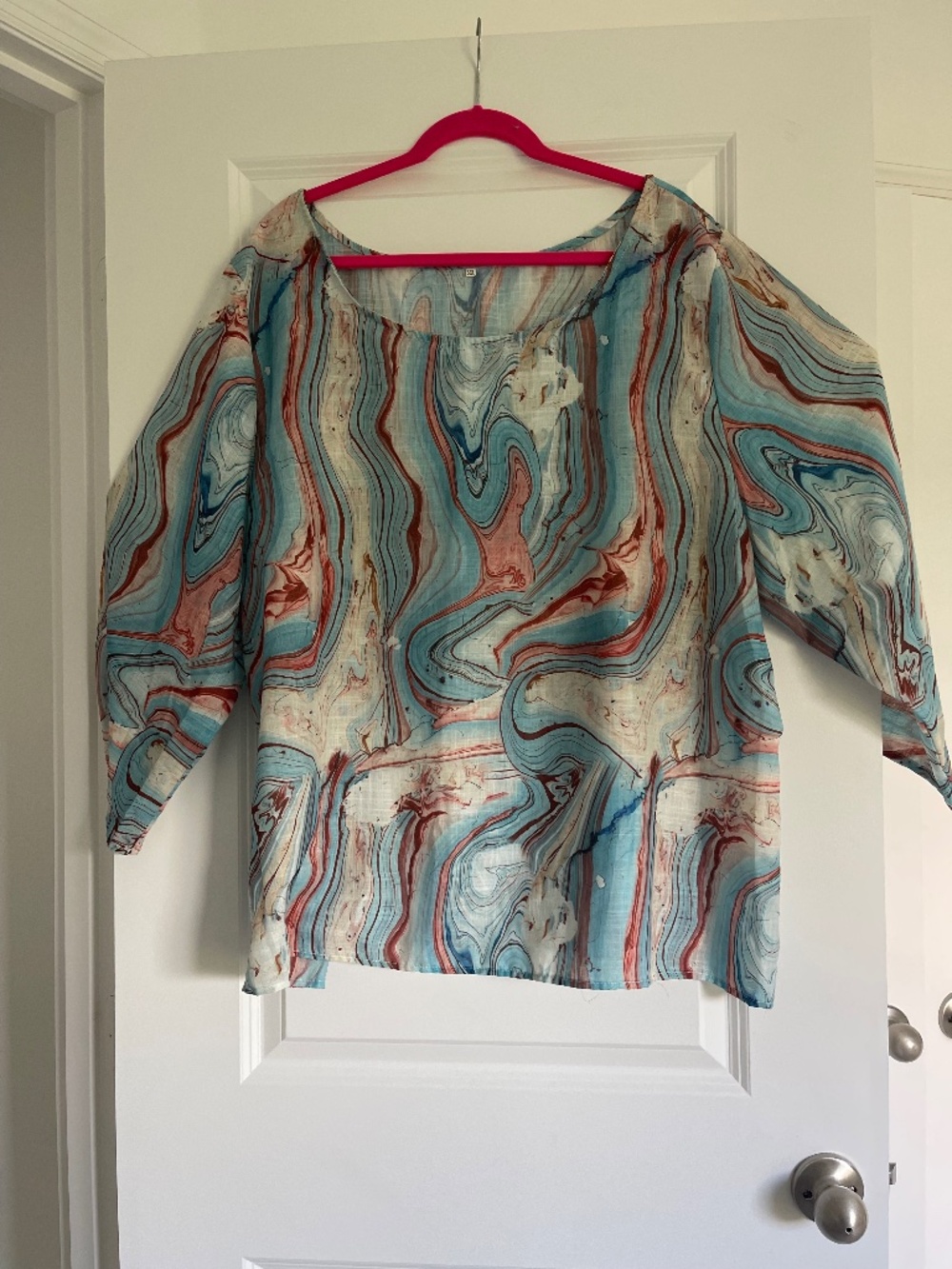 Women’s Red White Blue Marble Top Long Sleeve 6XL